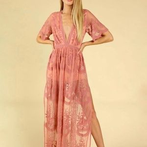 Honey Punch Embroidered Lace Maxi Dress